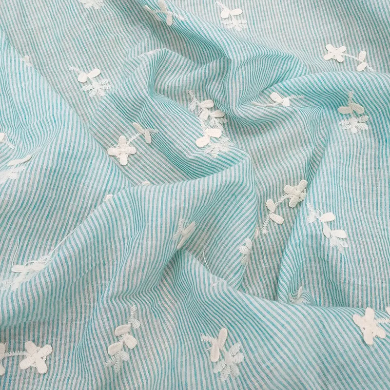 3D Raised Embroidery Fabric Patterned cotton fabric with lace edging