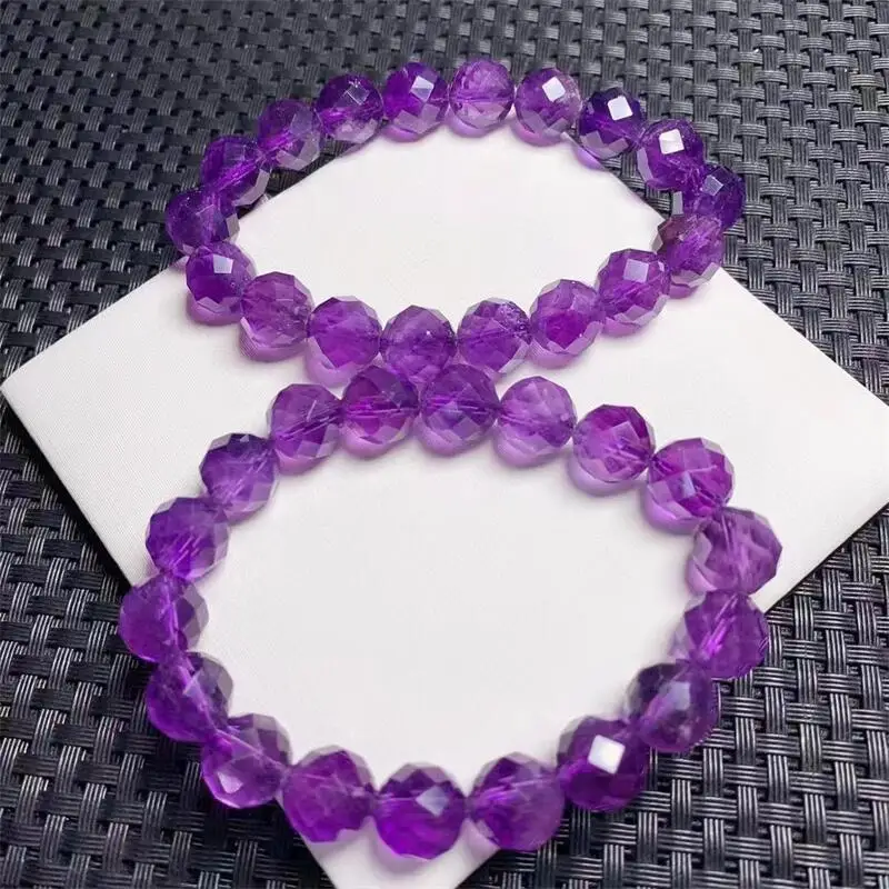 10MM Natural Facet Amethyst Bracelet Gemstone Round Bead Crystal Healing Gemstone Bracelet Jewelry Gift 1PCS