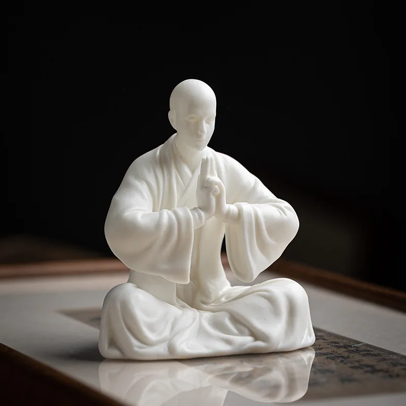 White Porcelain Small Monk Ornaments, Ceramic Figures, Chinese Zen Home Decor, Tea Room Tabletop, Antique Rack Decoration