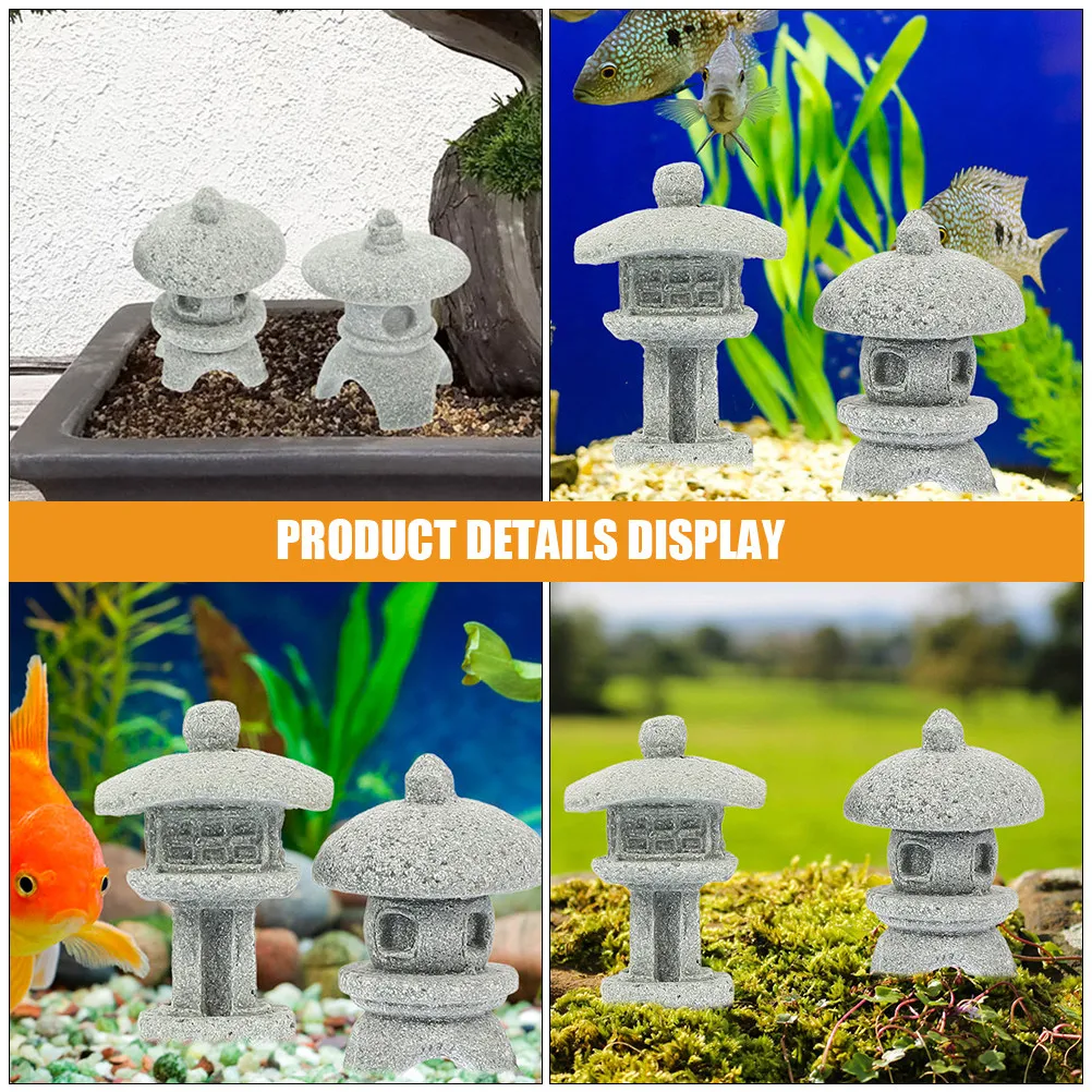 6Pcs Sandstone Pavilion Statue Garden Decor Zen Style Mini Pagoda Ornament for Outdoor Indoor Bonsai Aquarium Landscaping