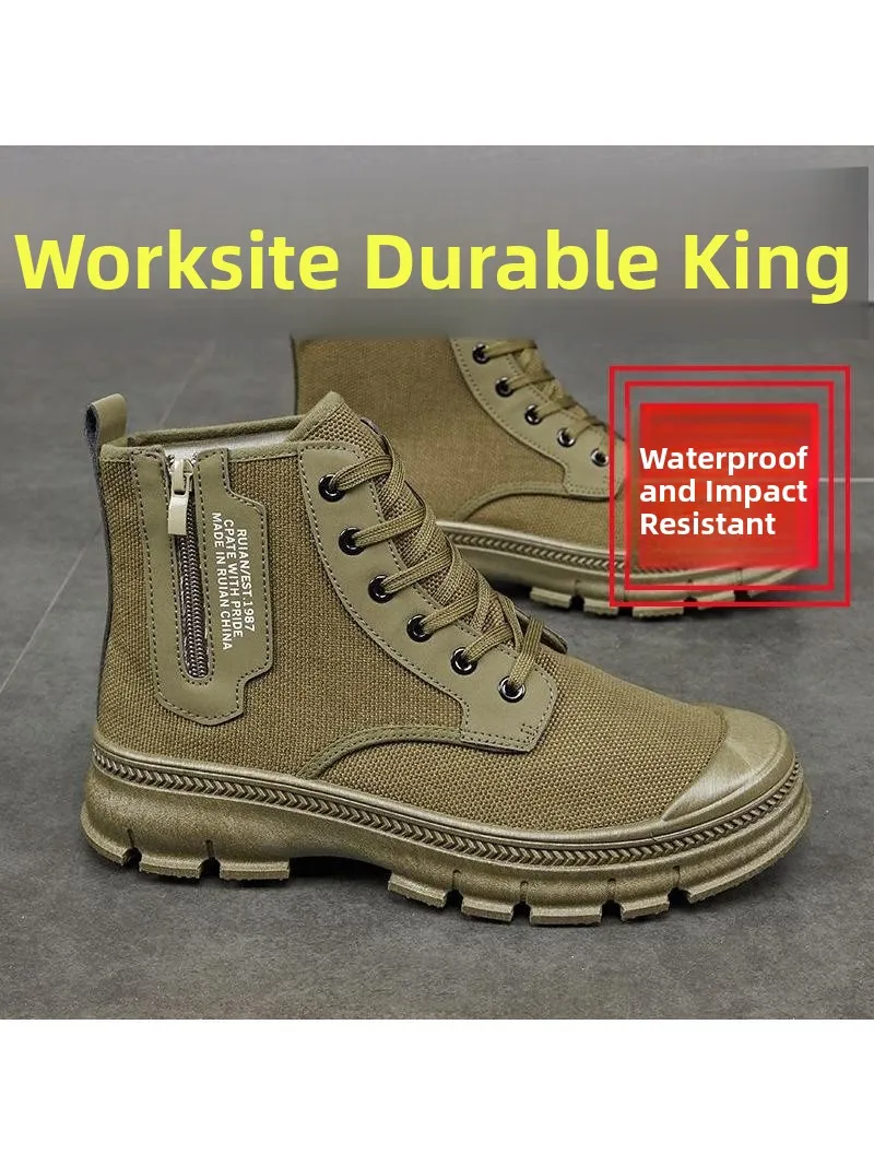 Men's Spring Autumn High Top Casual Shoes Breathable Outdoor Workwear Lightweight Durable Slip Resistant Soft Soled Shoes