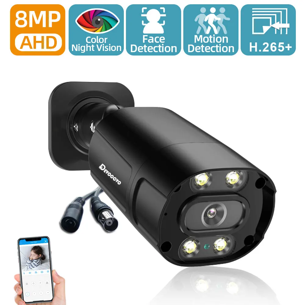 Câmera de vigilância de segurança colorida, visão noturna 4k ahd, ambiente externo, à prova d'água, detecção facial, 5mp, cctv, câmera bala analógica, 8mp