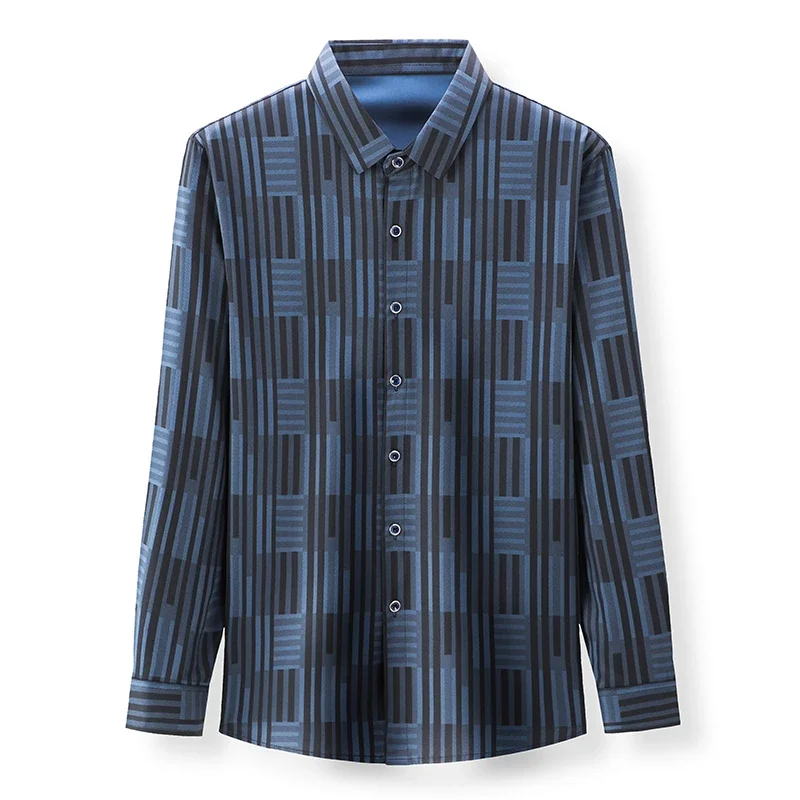 New Men\'s Casual Printed Long Sleeved Lapel Shirt for Spring and Autumn Fashion Comfortable Wrinkle Free Top Without Ironing
