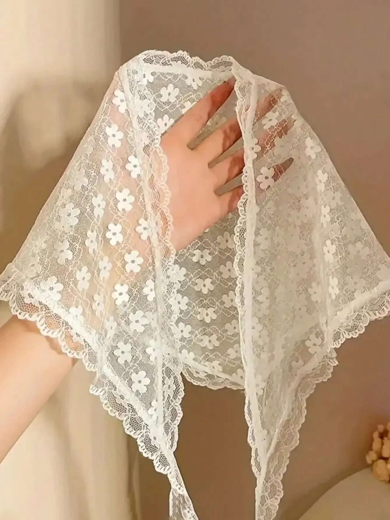 

1pc French Lace Headband, Vintage Countryside Style Sweet White Hair Accessories, Polyester Retro Vacation Scarf Suitable For Ou