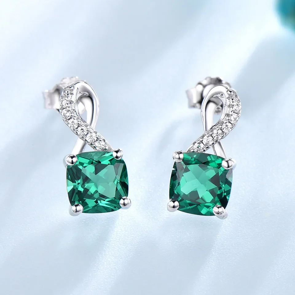 

Nano Emerald Earrings 6*6mm Stud Earring for Women Silver 925 Earring Engagement Birthday Gift Fashion Jewelry