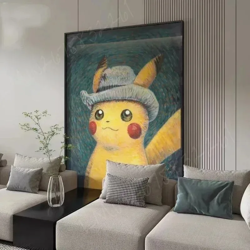 New Van Gogh Museum Pokemon Anime Figures Pikachu Watercolor Painting Canvas Posters and Prints Wall Art Picture for Living Room