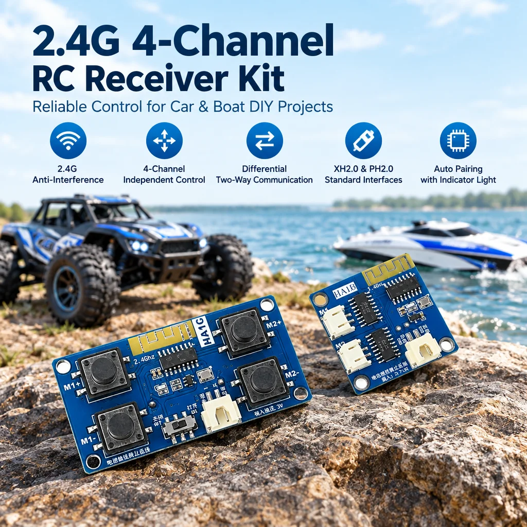 2.4GHz 4-Channel Remote Control Receiver Kit Differential Wireless DIY Module with Stable Signal for Toy Cars and Boats