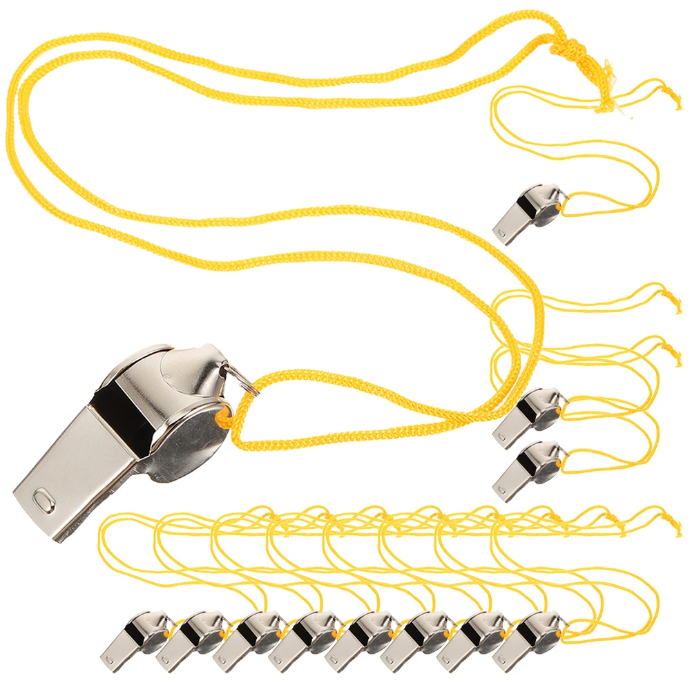 

12 Pcs Camping Signal Whistles Sports Stainless Steel with Lanyard Outdoor Soccer Football Referee Fitness