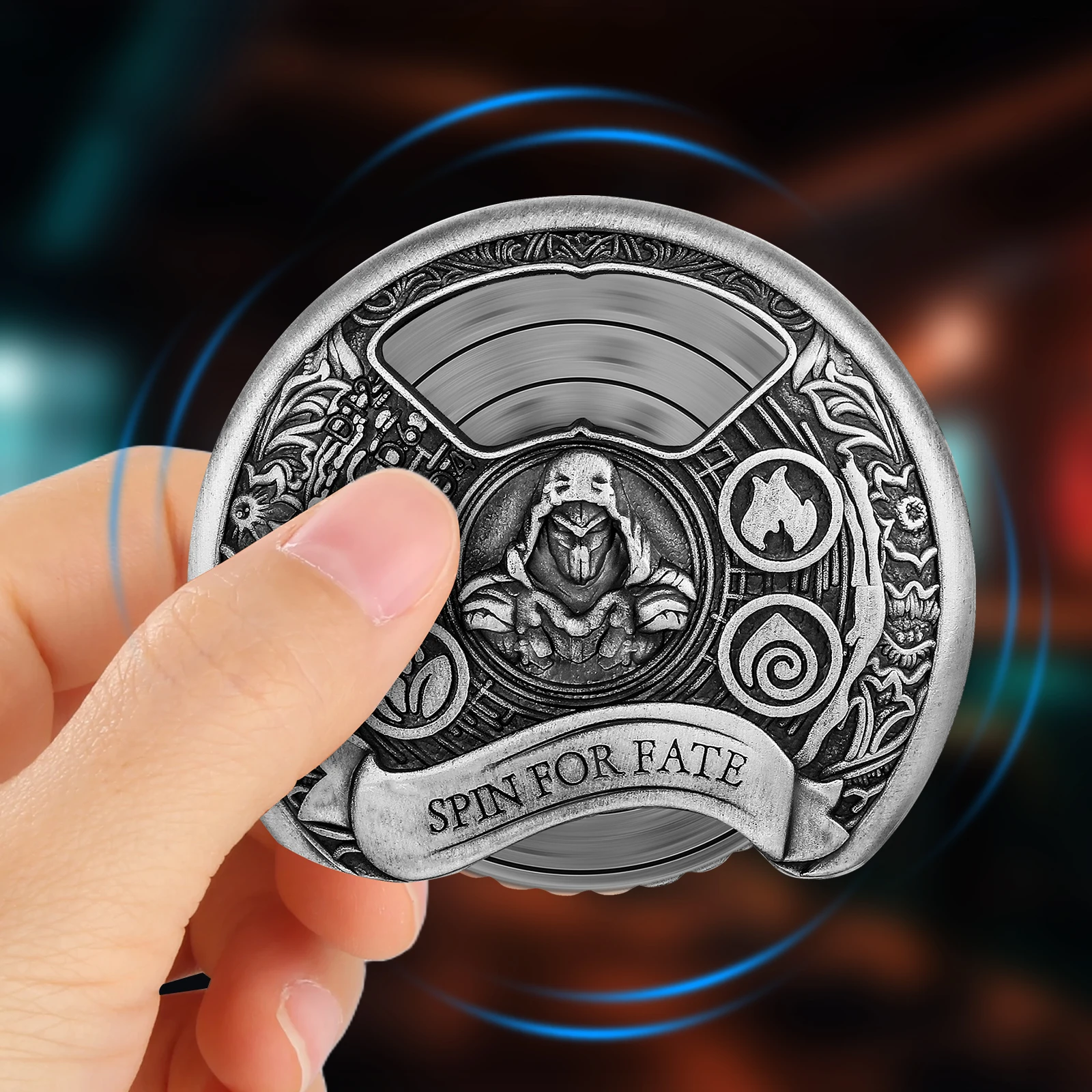 Portable Rogue Pattern Metal Dice Roller Fingertip Gyro Spinner 7-in-1 Dice Turnable Compass for Role Play Gaming Wedding Set