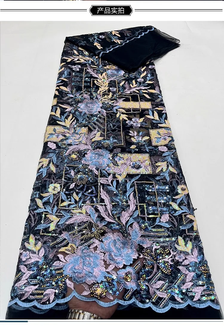 

1yard High quality gauze fabric Colorful peony flowers leaves sequin embroidery tela Dress cheongsam fabric for sewing