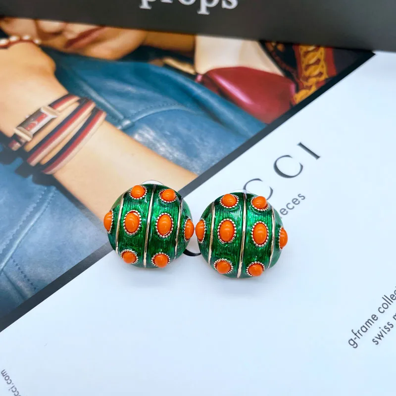 Colorful Round Stud Earrings Enamel Brincos Statement Oil Painting Jewelry For Women