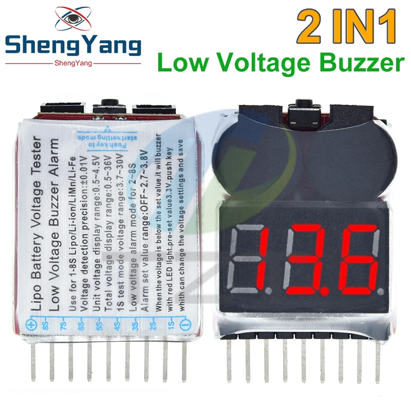 TZT 1-8S Lipo/Li-ion/Fe RC helicopter airplane boat etc Battery Voltage 2 IN1 Tester Low Voltage Buzzer Alarm