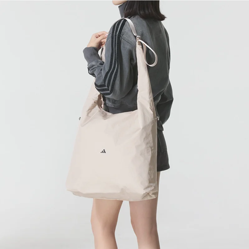 Adidas KC0232 Ladies Cream Shoulder Crossbody Bag Recycled Fabric Zipper Pocket Drawstring Casual Travel Daily Handbag