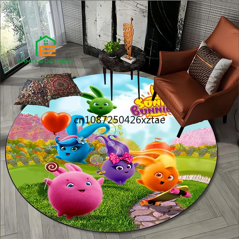 

SS-Sunny B-Bunnies Cartoon Round Carpet ,Living Room Bedroom Rugs Non -slip Door Pad Floor Mats Area Rug