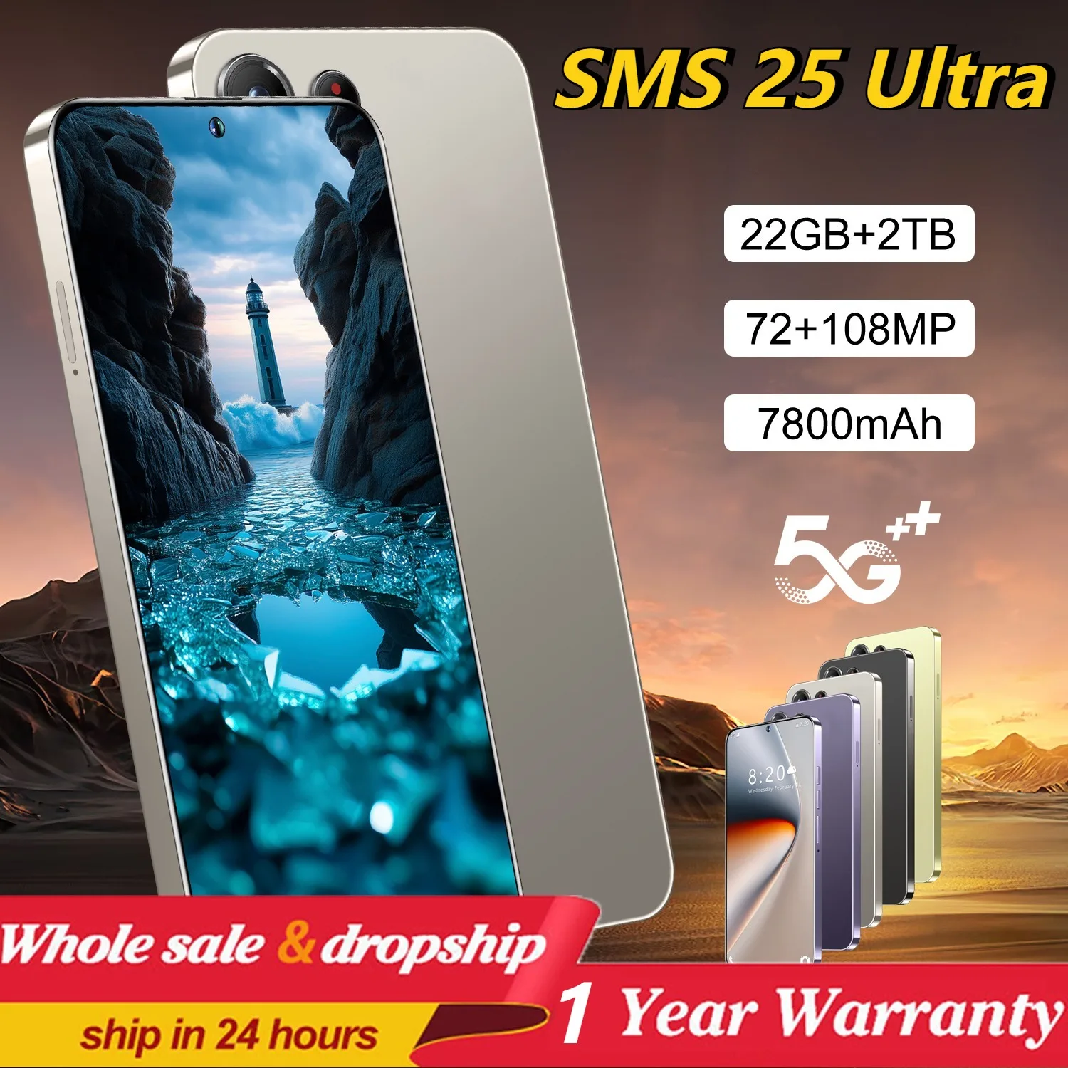 

Case For SMS 25 Ultra Cellphones Original Intelligent 5G Dual Card Dual Standby Android 14 System Global Version 7800mAh Battery