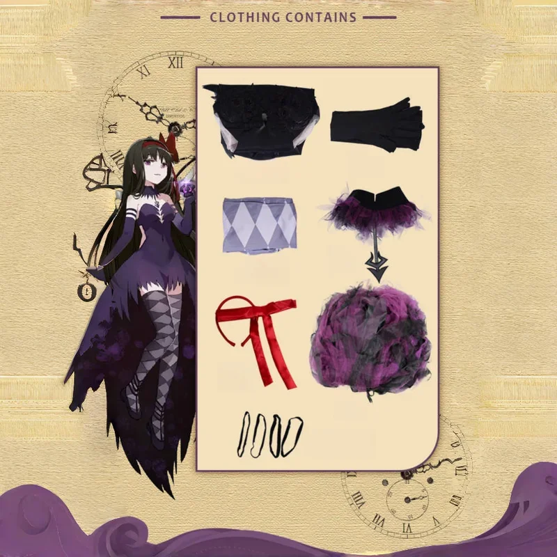 Akemi Homura Cosplay Teufel Akemi Homura Frauen lila Kleid Outfits Anime Puella Magi Madoka Magica Akemi Homura Halloween Anzüge