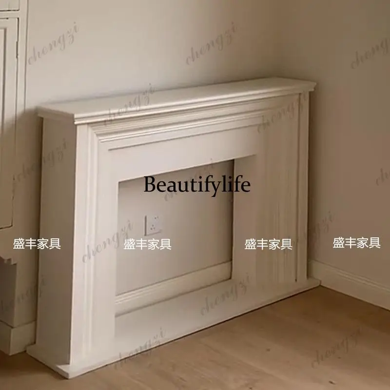 French simple modern solid wood fireplace cabinet American entry white entrance fireplace living room