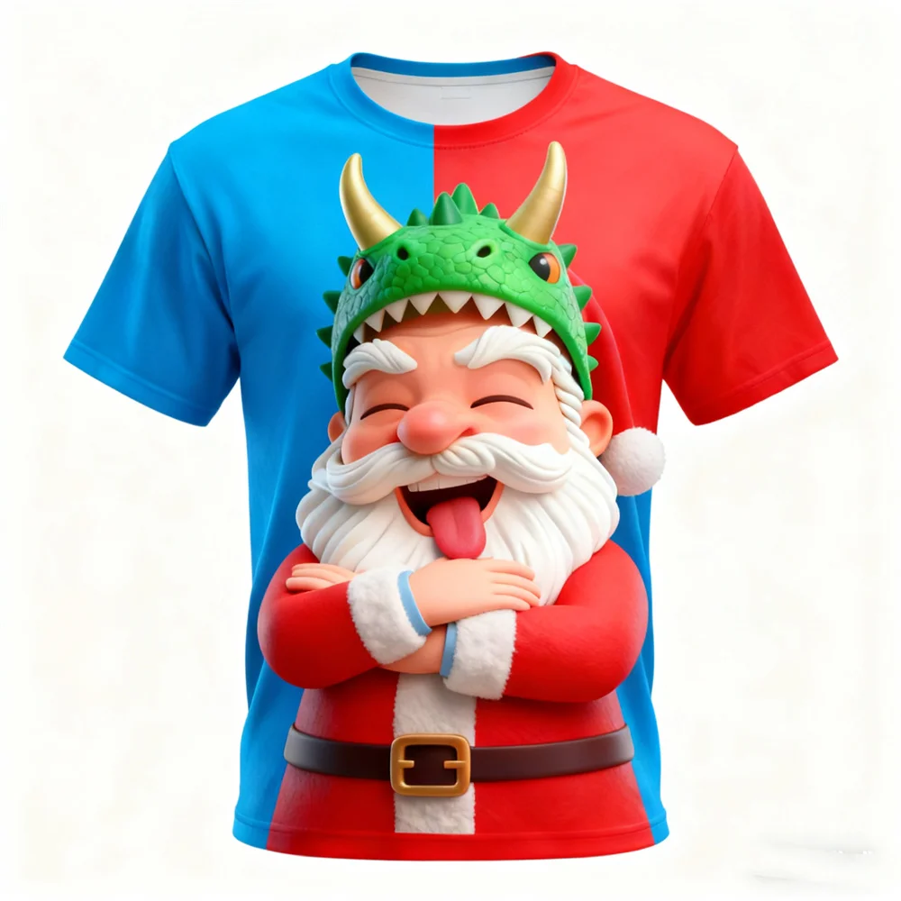 

Merry Christmas Short Sleeve T-Shirt Fashion Funny Santa Caluse Graphic Round Neck Tees Loose Casual Comfortable Clothes For Men