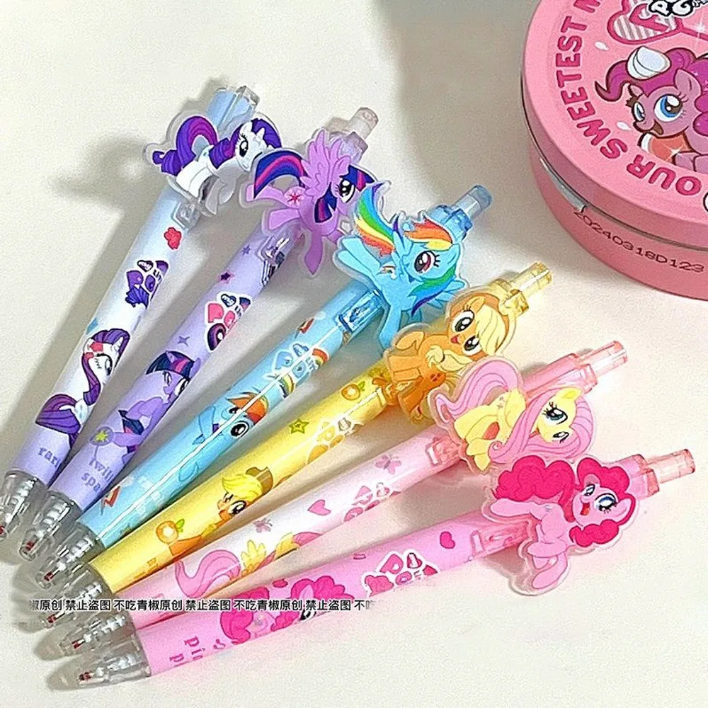 My Little Pony Twilight Sparkle Pinkie Pie Fluttershy Roller Ball Pen Student Stationery Black Ballpoint Pen Writing Pen 6pcs