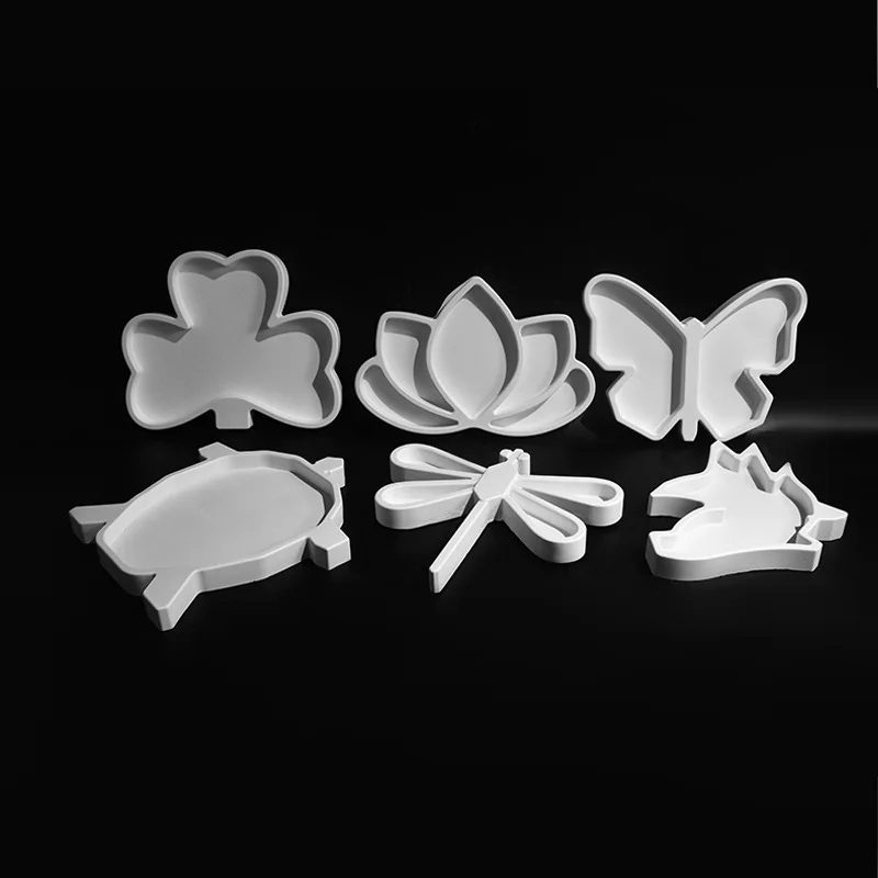 Cement Plaster Lotus Flower Pot Mold Clover Dragonfly Butterfly Storage Turtle Unicorn Tray Silicone Mold