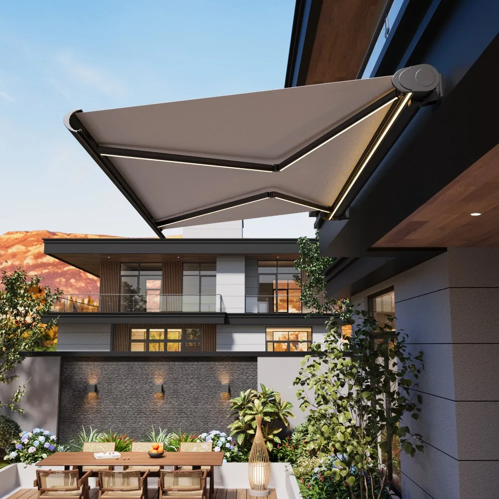 3x6m 4x8m Hotels Patio Backyards Terrace Motorized Aluminum Outdoor Retractable Full Cassette Awning