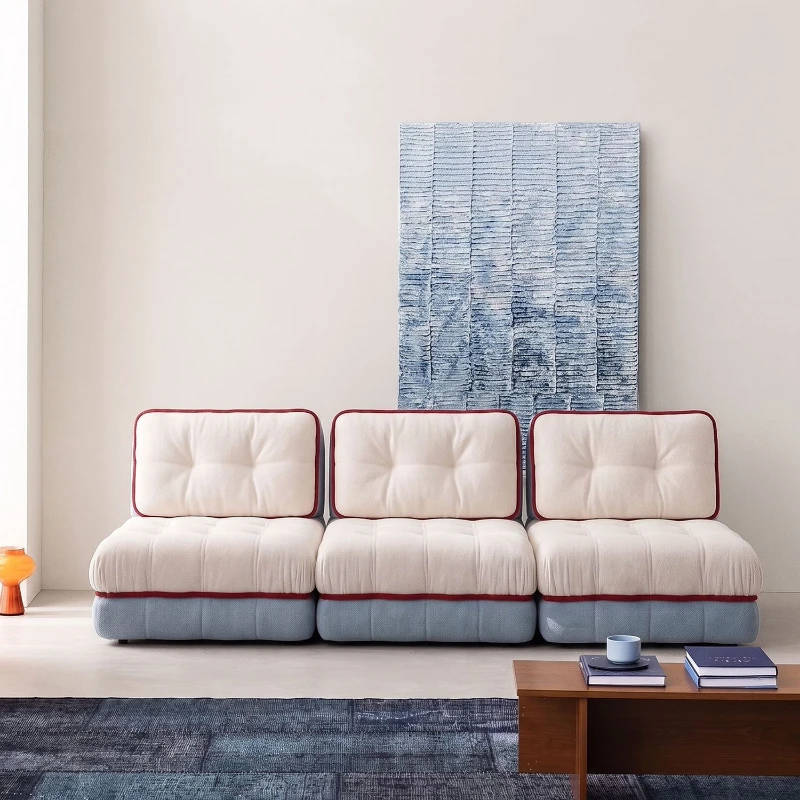 Cream style fabric hospitality sofa square combination contrasting color splicing sofa designer armless lazy sofa