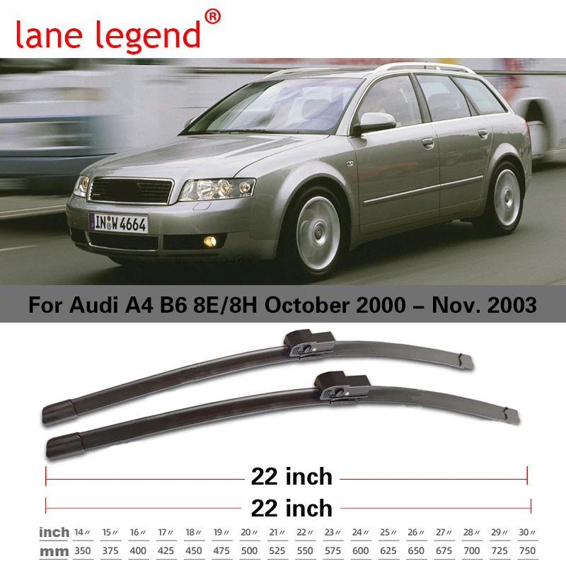 Car Wiper Front Wiper Blades For Audi A4 B6 8E 8H October 2000 - Nov. 2003 Windshield Windscreen Window Rain Brushes 22\