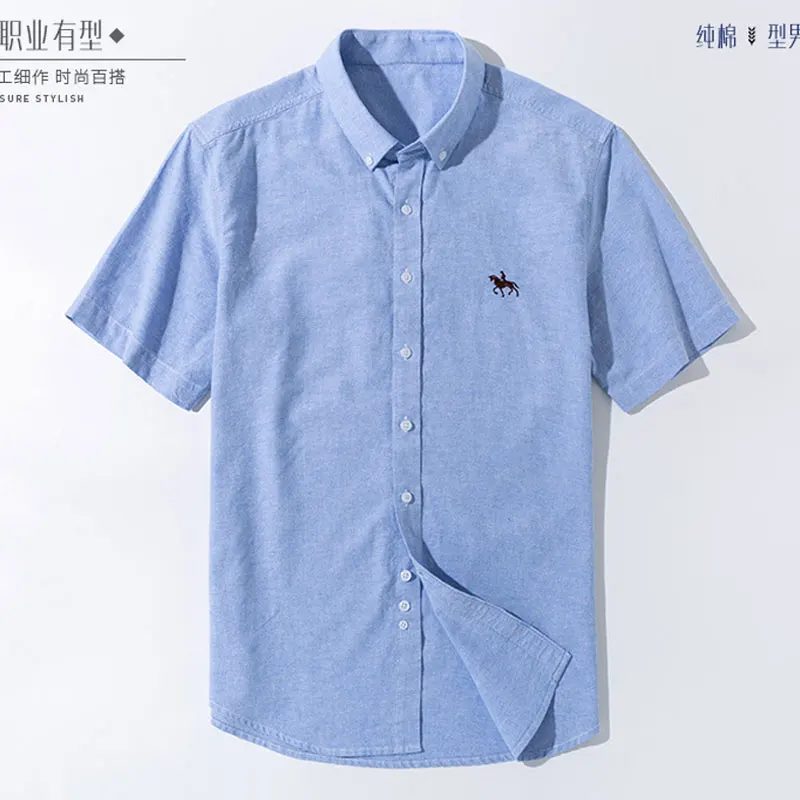 6XL Men\'s short sleeve Shirt Spring/Summer 100% Oxford cotton High quality casual wear embroidery fashion plus size