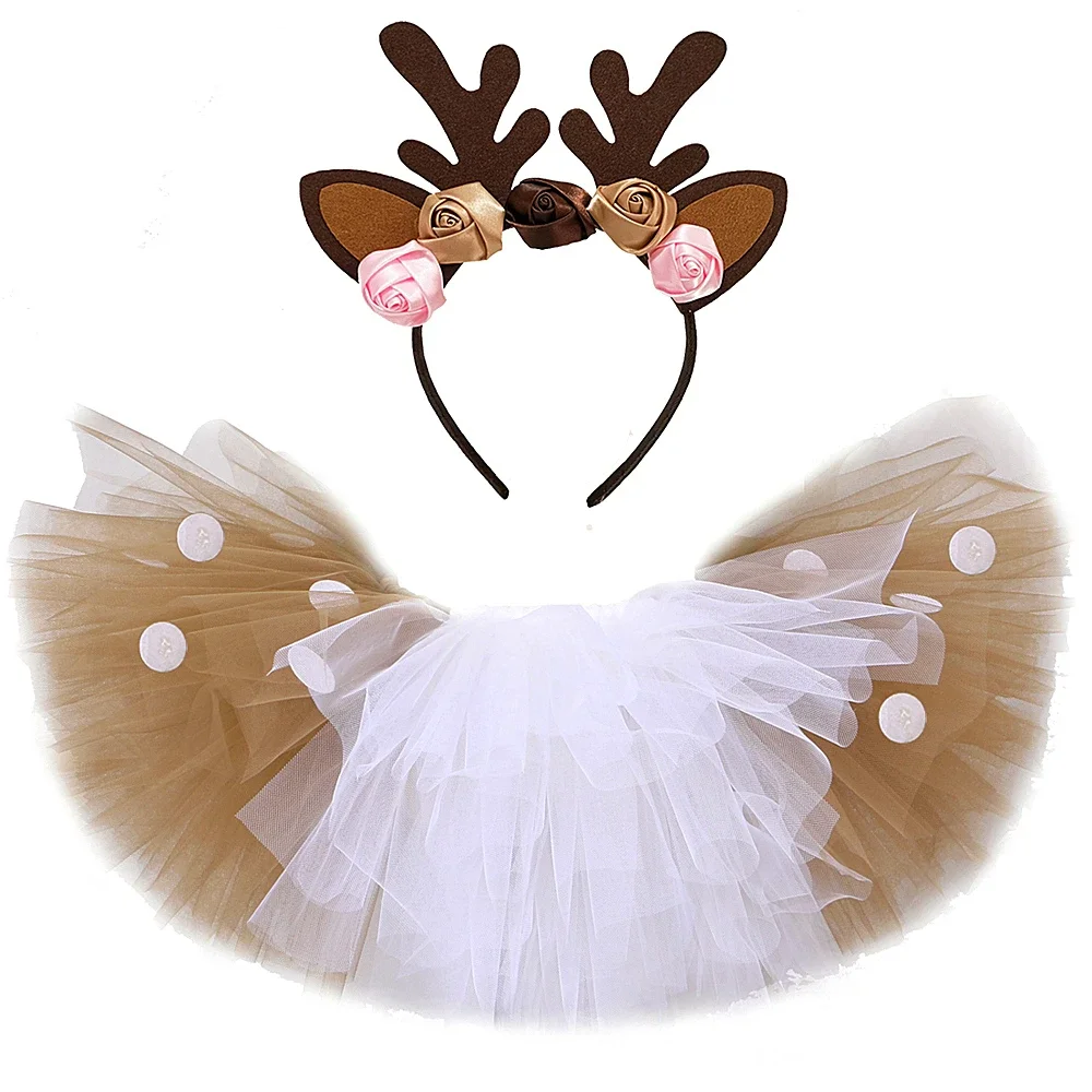 

Girls Deer Tutu Skirt Outfit Fluffy Child Party Dance Tutu Tulle Skirts for Girls Halloween Christmas Elk Reindeer Costume
