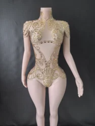 New Rhinestones Bodysuit Pole DancePerformance Clothing Party Rave Outfit Clubwear Stretch Drag Queen Costume 7G