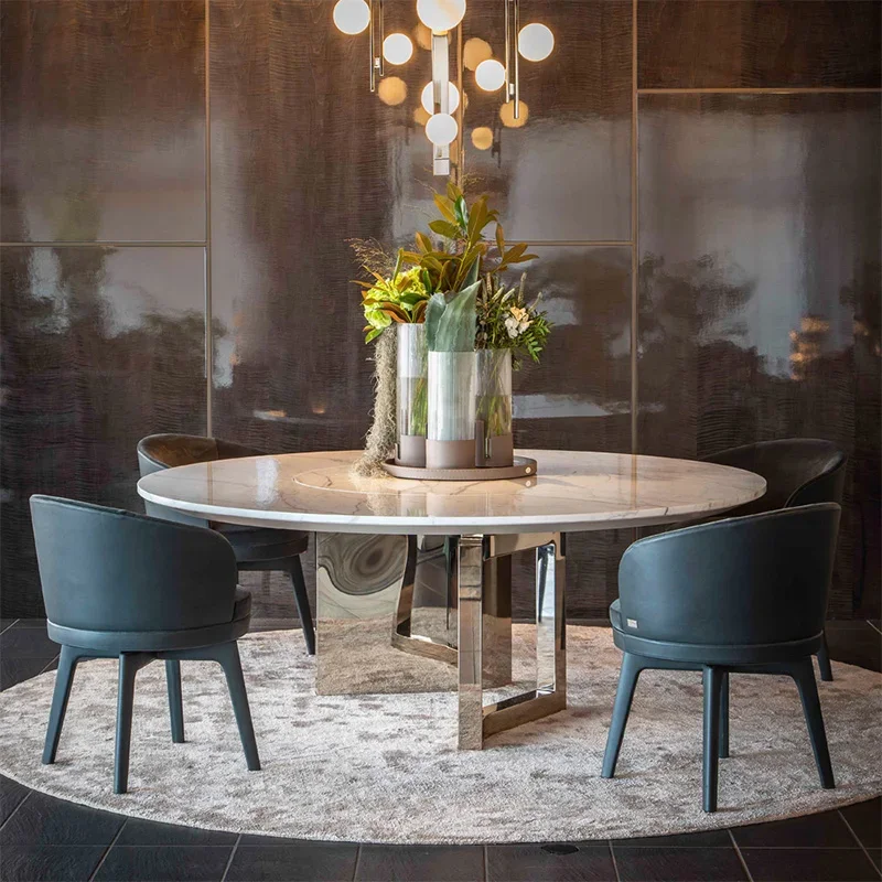 Dinning Table Set Round Marble White Marble And Stainless Steel Modern Luxury Dinning Room Table