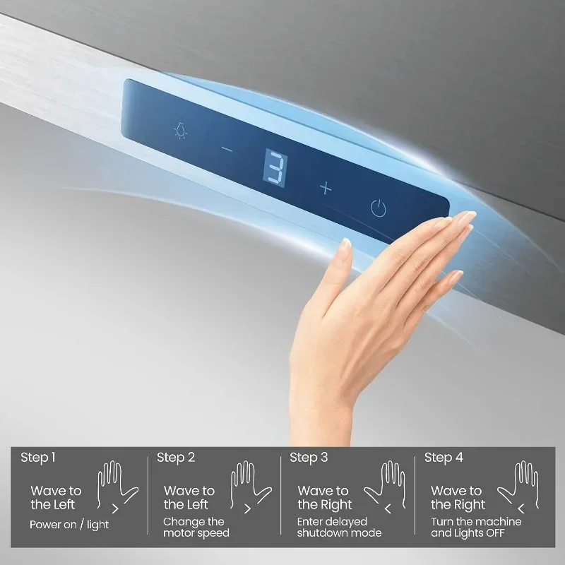 HAOYUNMA wall mount range hood 30 Inch 450 CFM 3 Speed Gesture Sensing &Touch Control Panel Stainless Steel Wall Mount Ductless