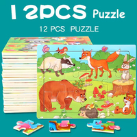 15*11cm Montessori Wooden 3D Puzzle Cartoon Animal Intelligence Jigsaw Game Early Learning Educational Toys For Children