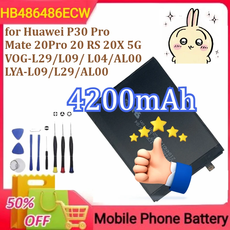 HB486486ECW für Huawei P30 Pro Mate 20Pro 20 RS 20X 5G VOG-L29/L09/ L04/AL00 LYA-L09/L29/AL00 Handy Batterie 4200 mAh + Werkzeuge