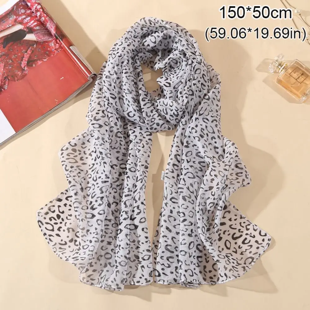 New Leopard Printing Chiffon Scarf Thin Soft Sunscreen Shawl Long Female Wrap Shawls