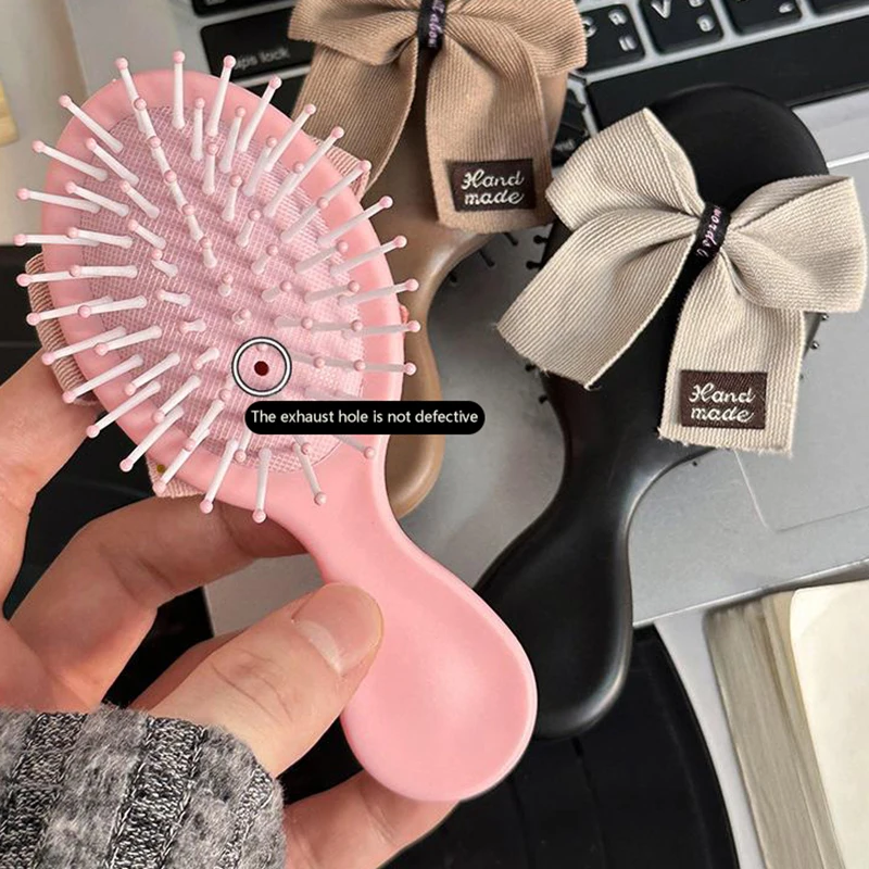 Ins Style High Appearance Cute Bow Airbag Comb Bowknot Hair Cushion Comb Student Mini Compact Portable Massage Comb