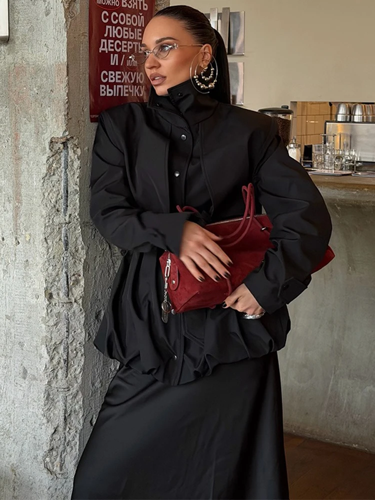 Cargo High Collar Trench Coat Shawl Collar Single Breasted With Cinched Waist Belt And Ruched Jacket Lady Daily Chic Streetwear