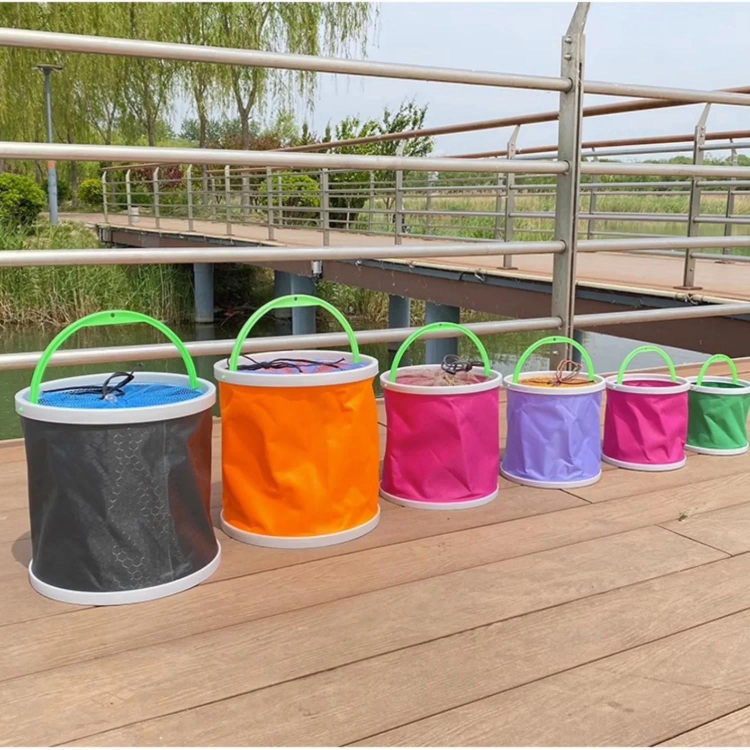 2/3/5/7/11L المحمولة دلو صيد دائم أكسفورد القماش خزان المياه لصيد الأسماك التخييم في الهواء الطلق حقيبة الأسماك الحية لون عشوائي 1 قطعة #5