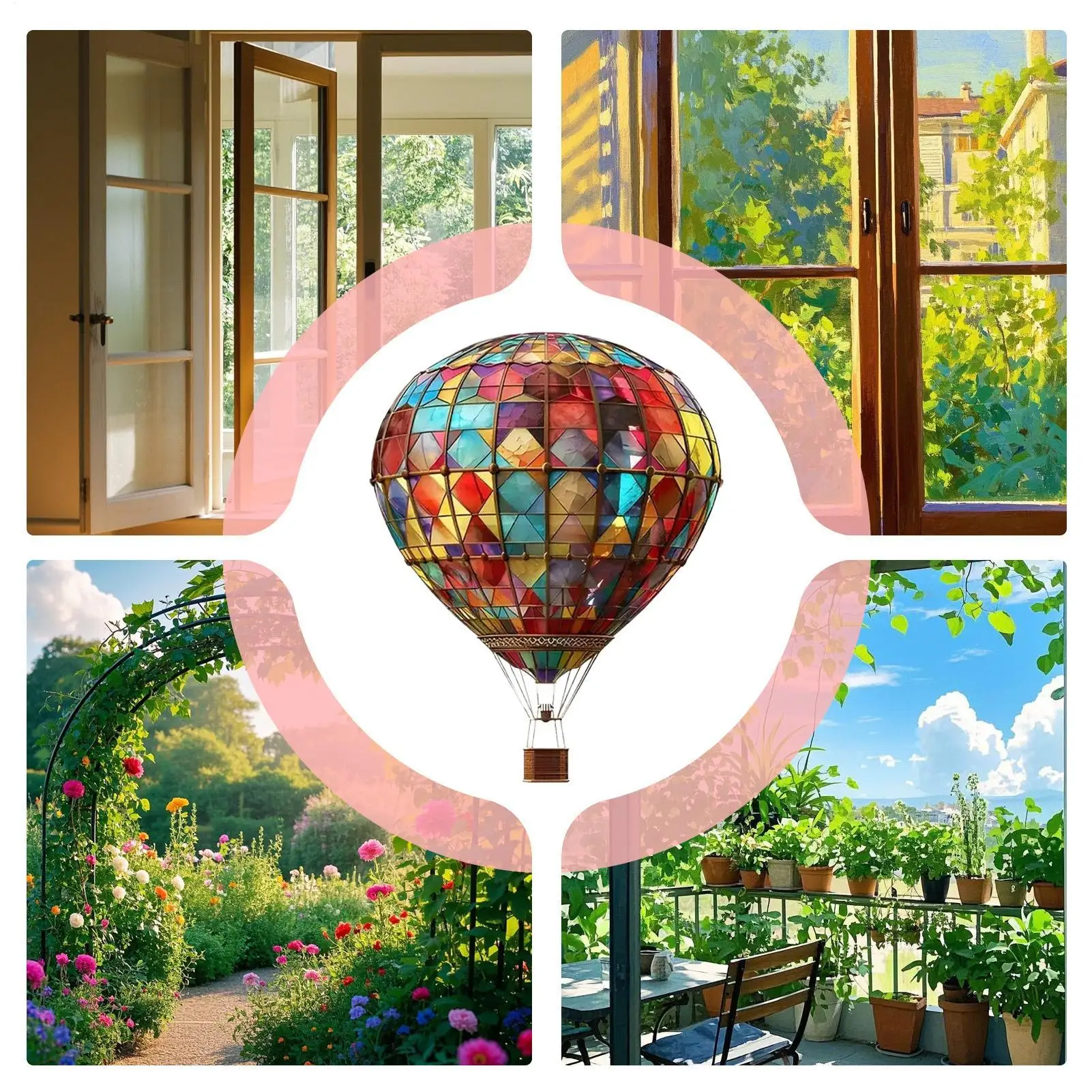 Sun Catcher Outdoor Window Sun Catchers Acrylic Flat Hot Air Balloon Design Lantern Decorative Ornament for Door Bathroom Home view 5