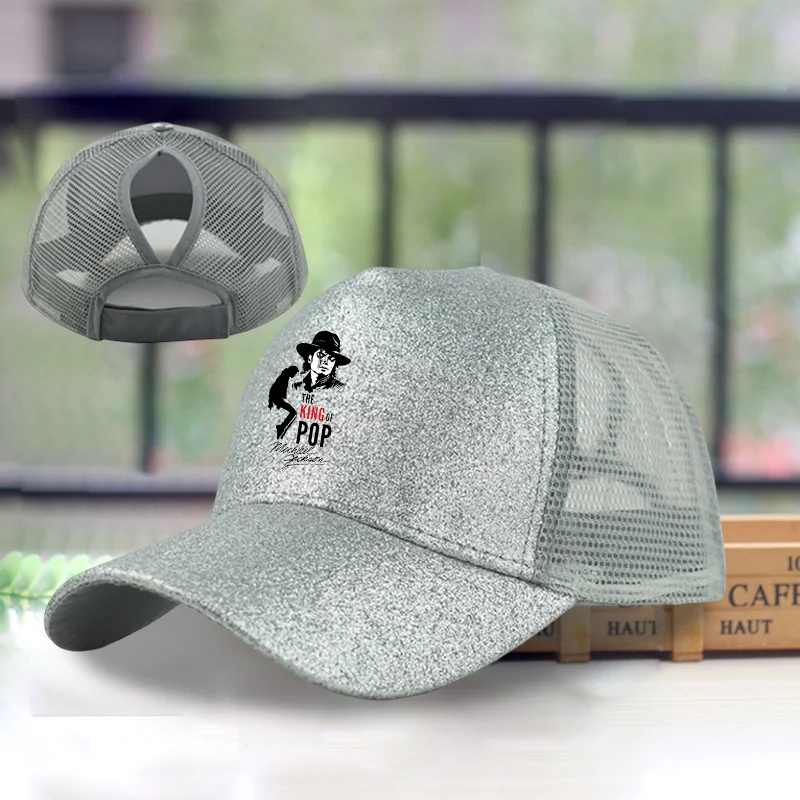 Vintage Michael Jackson Graphic Shiny Baseball Cap Summer Breathable Mesh Sun Hat Casual Sequin Outdoor Sunbonnet Birthday Gifts