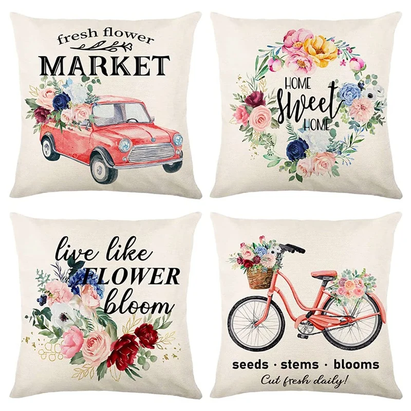 

Spring Pillow Covers 18X18 Set Of 4 Spring Decorations Farmhouse Outdoor Throw Pillows For Home Decor