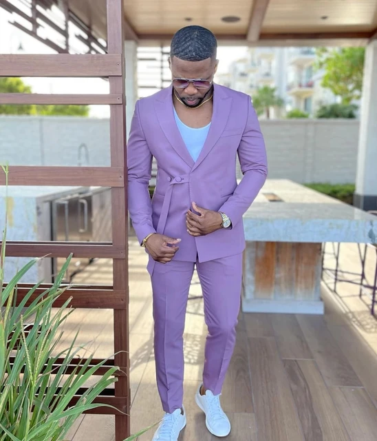 New Fashion Light Purple Men Suits With Belt Tuxedos Terno Masculino Groom Prom Slim Fit Blazer 2 Pcs Jacket Pant Custom Made AliExpress