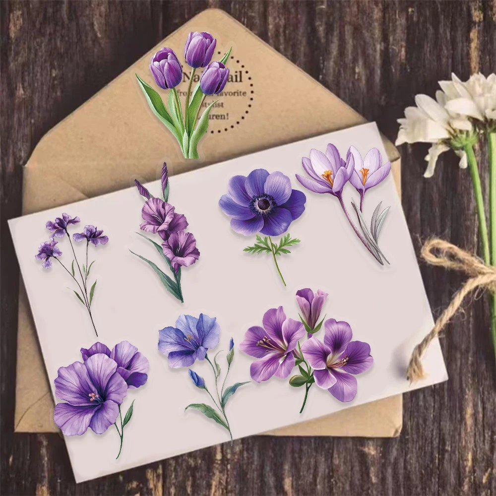 50PCS Purple Flower Graffiti PET Material Stickers Notebook Desktop Handbooks Decorative Waterproof Stickers