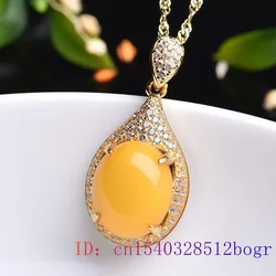 Yellow Amber Pendant Amulet Gifts Gemstone 925 Silver Crystal Fashion Women Chinese Charm Necklace Beeswax Natural Zircon