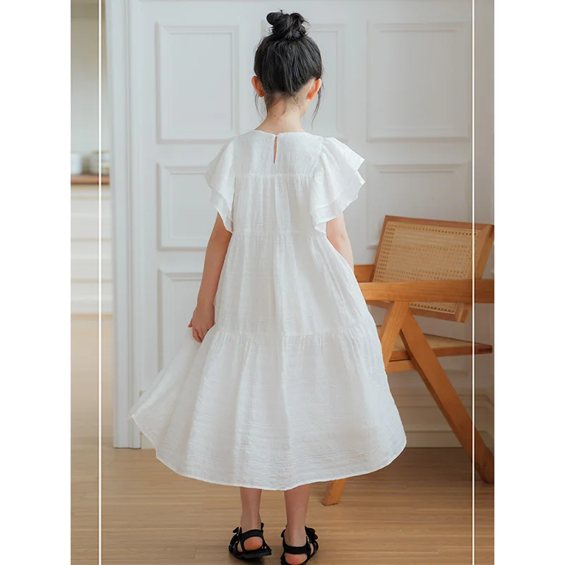 Girls Dress Summer Butterfly Sleeve A-Line Casual Vacation Children Clothes Flowy Sundress for Kids 6-16Y