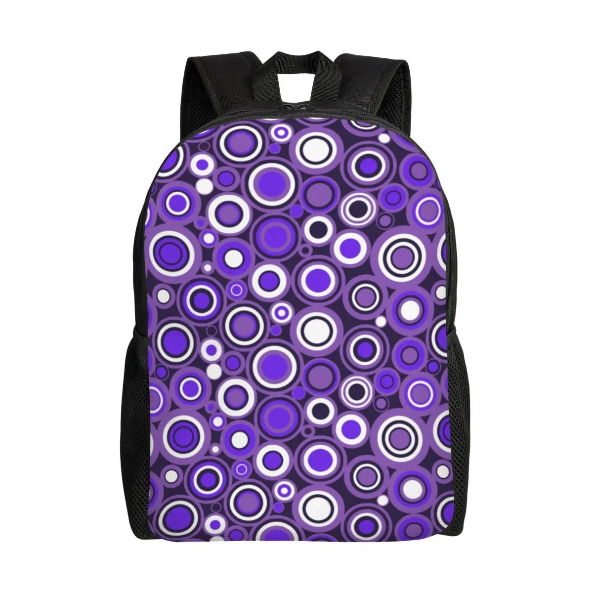 Customized Ultra Violet Purple And White Circle Retro Pattern Backpacks Men Women Basic Bookbag for School College Bags