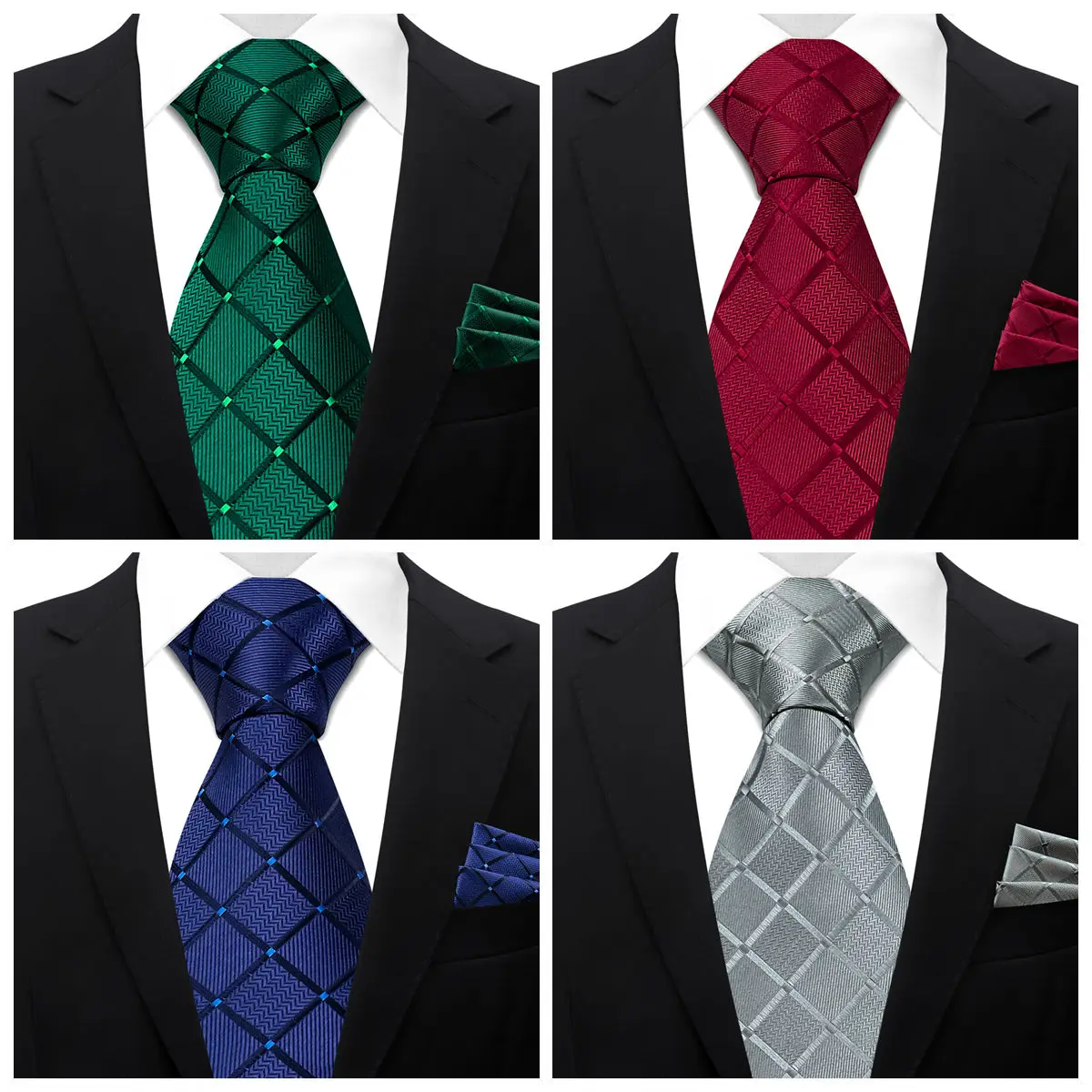 Fashion Men Plaid Tie Set British Design Classic Plaid Tie with Pocket Square Men Suit Accessory Business Formal Wedding Gift