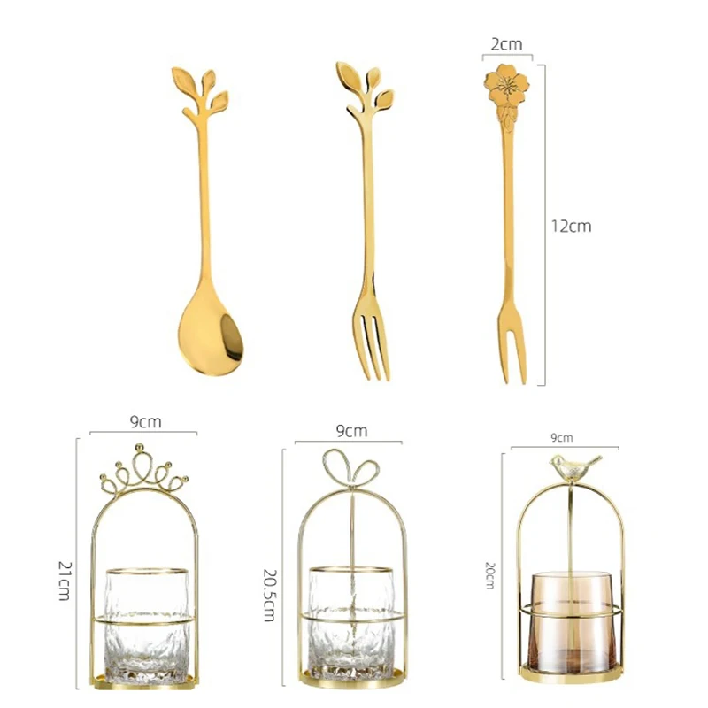 Luxury Gold Gold Stainless Steel Fruit Fork Shelf Dessert Cake Fork Home Spoon Storage Can Cartoon Metal Bird Crafts Home Decor