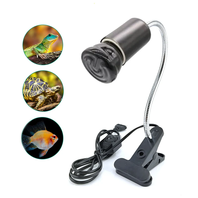 220V Mini Pet Reptile Heat Lamp Kit with Clip-on Ceramic Lights Holder Heating Lamp Set Tortoises Basking Lighting E27 EU Plug