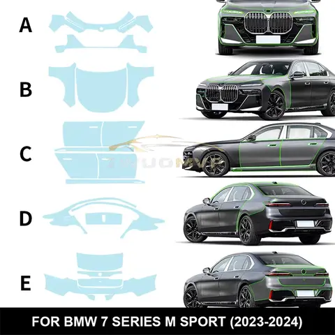 BMW 7 시리즈 G70 M 스포츠 2023 2024 바디 스티커, TPU 보이지 않는 자동차 페인트 보호 필름, 투명 브라 PPF 데칼, 프리 컷 BMW 7 시리즈 G70 M 스포츠 2023 2024 바디 스티커, TPU 보이지 않는 자동차 페인트 보호 필름, 투명 브라 PPF 데칼, 프리 컷